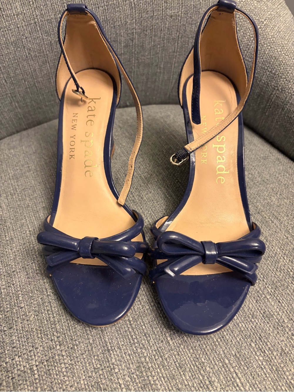 kate spade Navy Patent Bow Ankle-Strap Heels